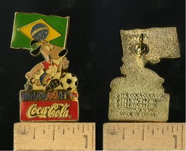 Vintage Fifa Usa World Cup Soccer 1994 Mascot &amp; Coca Cola Brazil Pin - £3.95 GBP