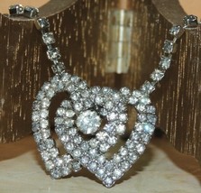 Rhinestone necklace Interlocking Hearts unmarked Vintage clear crystal f... - $217.90 MXN