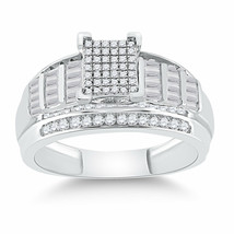 Sterling Silver Round Diamond Cluster Bridal Wedding Engagement Ring 3/8 Ctw - £236.22 GBP