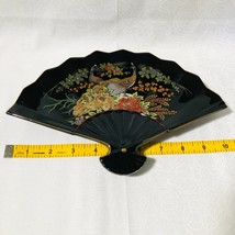 Fan Shaped Trinket Dish Black with Peacocks and Flowers Japan Gold Trim 10 inch - £11.81 GBP