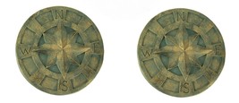 Green Nautical Compass Rose Stepping Stone Wall Plaque Indoor Outdoor Set of 2 - £21.61 GBP