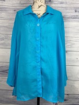 Cato Button Front Collared Blouse Top Womens Plus Size 22/24W Blue 3/4 S... - $7.20