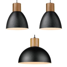 2 Pack Rubber Wood Hanging Lamp With Hammered Metal Shade &amp; Hammered Metal Dome  - £203.61 GBP