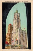 From Under Municipal Arch Woolworth Building &amp; City Hall NYC Postcard PC184 - £3.98 GBP