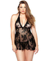 Curve Stretch Lace Chemise &amp; Matching G-String Black 1X/2X - £28.47 GBP
