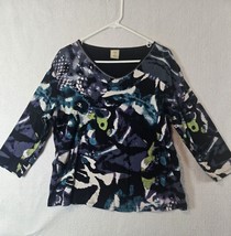 Jess &amp; Jane Womens V-Neck Abstract Print Top 3/4 Sleeve Multicolor - $26.71