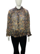 Doen Women&#39;s Anita Paisely Floral Print Ruffle Silk Shirt Blouse Tunic Top S - £142.29 GBP