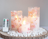 Flameless Flickering Glass Candles with Remote and Timer,Cherry Blossoms... - $43.45