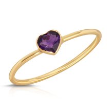 14K Solid Gold Ring With Natural Heart Shape Bezel Set Purple Amethyst - £187.84 GBP
