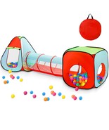 3Pc Kids Play Tent For Toddler With Ball Pit+Crawl Tunnel+Castle Tent, P... - £43.57 GBP