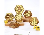 Bee Resin Wood Coaster Set Of 6 Honeycomb Wooden Epoxy Resin Drink Coast... - $37.99