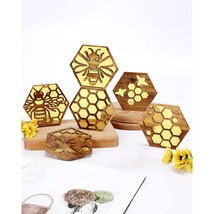 Bee Resin Wood Coaster Set Of 6 Honeycomb Wooden Epoxy Resin Drink Coast... - £30.36 GBP