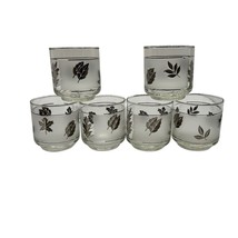 Vintage Libbey MCM Frosted Juice Glasses Set Of 6 Frosted Silver Leaf 3 1/4 tall - $15.93