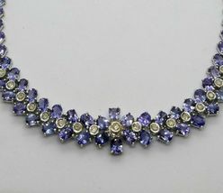 25.62CT Oval Cut Tanzanite &amp; Diamond Party Wear Necklace 14K White Gold Over - £221.26 GBP