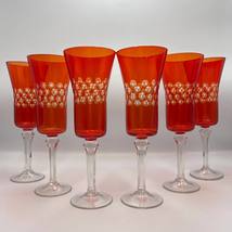 1980&#39;s Vintage Set 6 Champagne Goblets Glasses Red Crystal Glass Czechoslovakia - £244.89 GBP