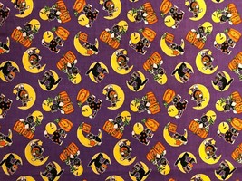 Halloween Fabric Cat, Moon &amp; Pumpkin Sewing 40 x 36 inches - £4.38 GBP