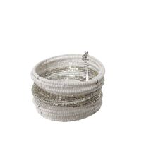 Vtg 90s Boho White Glass Transparent Micro Bead Cuff Bracelet Costume Je... - $19.40