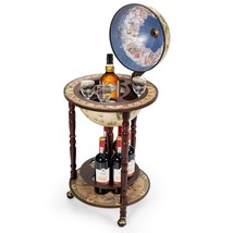 Old World Wooden Globe Rolling Beverage Bar Serving Drink Liquor Cart Wine Rack - £263.77 GBP