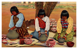 Pueblo Indian Women Making Pottery Linen Postcard Unposted - £3.94 GBP