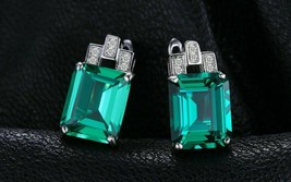 14k Acabado en Oro Blanco 3.50Ct Corte Esmeralda Verde Diamante Pendientes Clip - £98.37 GBP