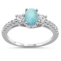 Sterling Silver Natural Oval Larimar &amp; Cubic Zirconia Ring - £28.10 GBP
