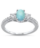 Sterling Silver Natural Oval Larimar &amp; Cubic Zirconia Ring - €32,59 EUR