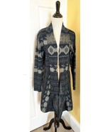 SIMPLY NATURAL Navy Blue/Gray Alpaca Blend Open Front Long Cardigan Swea... - $66.31 CAD