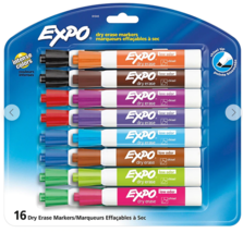 EXPO Low Odor Dry Erase Markers, Chisel Tip, Assorted, 16 Count NEW - £14.69 GBP