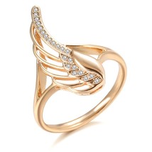 Hot Natural Zircon Angel Wings Ring 585 Rose Gold Ethnic Wedding Rings for Women - £6.85 GBP
