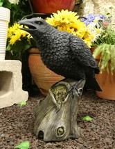 Ebros Large 14&quot; Long Gothic Raven Crow Perching On Tree Stump Statue Figurine - £62.92 GBP