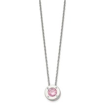October Pink Birthstone Circle Pendant on 20 inch Loose Rope Chain Stainless St - £46.79 GBP