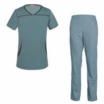 Women&#39;s Scrub Set Medical Nursing Top and Slim Fit Flare-Leg Elastic Wai... - $38.98