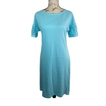 Talbots Shirt Dress Womens Pp XS Short Eyelet Sleeve Knee Length Scoop Neck Blue - £12.73 GBP