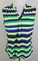 Worthington Womens Tank Top Size PL Striped Multicolor V Neck Pleated Shoulder - £7.84 GBP