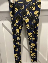 LULAROE LLR TALL&amp;CURVY LEGGINGS BLACK AND NAVY BLUE WITH YELLOW FLOWERS ... - £32.32 GBP