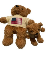 Vintage Beverly Hills Teddy Bears Plush 15” &amp; 8”Stuffed Animal Toy American Flag - $24.70