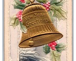 Gilt Bell Icicle Border Holly New Year High Relief Embossed DB Postcard V17 - £7.72 GBP