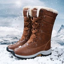 Brown Winter Shoes for Women Snow Boots Women Warm Plush Ladies Mid-calf Boots B - £64.04 GBP