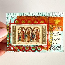 ACEO Original Collage 1960s Bulgaria Postage Stamp Art Tristina Dietz Elmes ATC - £11.81 GBP