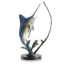 Hand Painted Fighting Marlin with Tackle Statue 15 Inch - £217.62 GBP