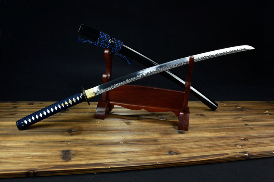 Handmade Black Scabbard Katana,Soratani Orchids Theme,Premium Fittings,D... - $161.00