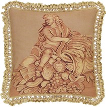 Aubusson Throw Pillow 20x20, Sculpture Man, Brown,Beige Handwoven Fabric - £244.40 GBP
