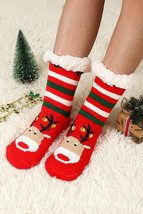 Fiery Red Christmas Cartoon Pattern Woolen Knit Socks - $171.40 MXN