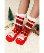 Fiery Red Christmas Cartoon Pattern Woolen Knit Socks - $171.40 MXN