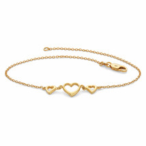 PalmBeach Jewelry 18k Gold-plated Silver Triple-Heart Ankle Bracelet 10 inch - £27.53 GBP