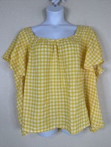 NWOT Old Navy Blouse Womens Plus Size 4X Yellow Gingham Check Flutter Sleeve - £16.49 GBP