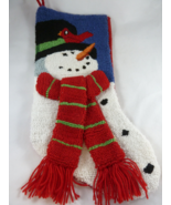 Christmas Stocking Hooked RugS nowman W/Bird &amp; Scarf Design 18&quot; long - $26.94 CAD