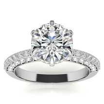 1.0 carat- 6.5 MM Round Accent 6-Prong Moissanite Engagement Ring in 14k Gold - £698.21 GBP
