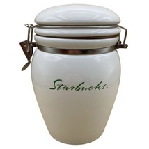 Starbucks Jar Cookie 7 1/2&quot; Tall Canister Green Script White Hinged Lid - $24.74