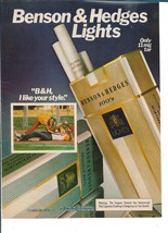 Vintage 1980 Benson &amp; Hedges Lights Print Ad - £4.69 GBP